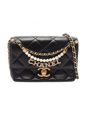 Chanel Shoulder Bag Quilted Mini Flap Black Lambskin
